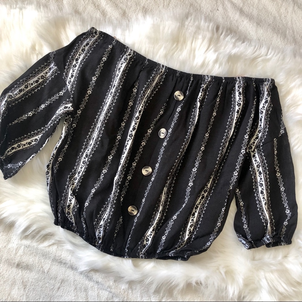 Off the shoulder striped shirt